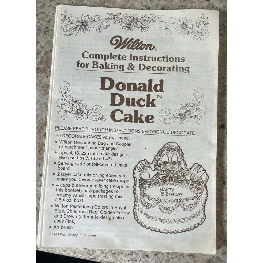 Wilton Vintage Donald Duck Cake Pan 1983 Happy Birthday With Recipe Insert